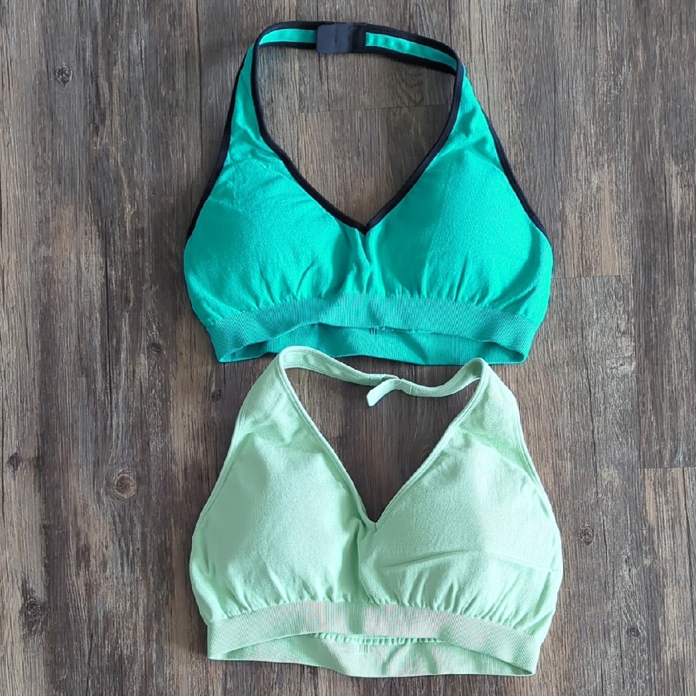 Set of Two Sage and Teal Halter Sports Bras